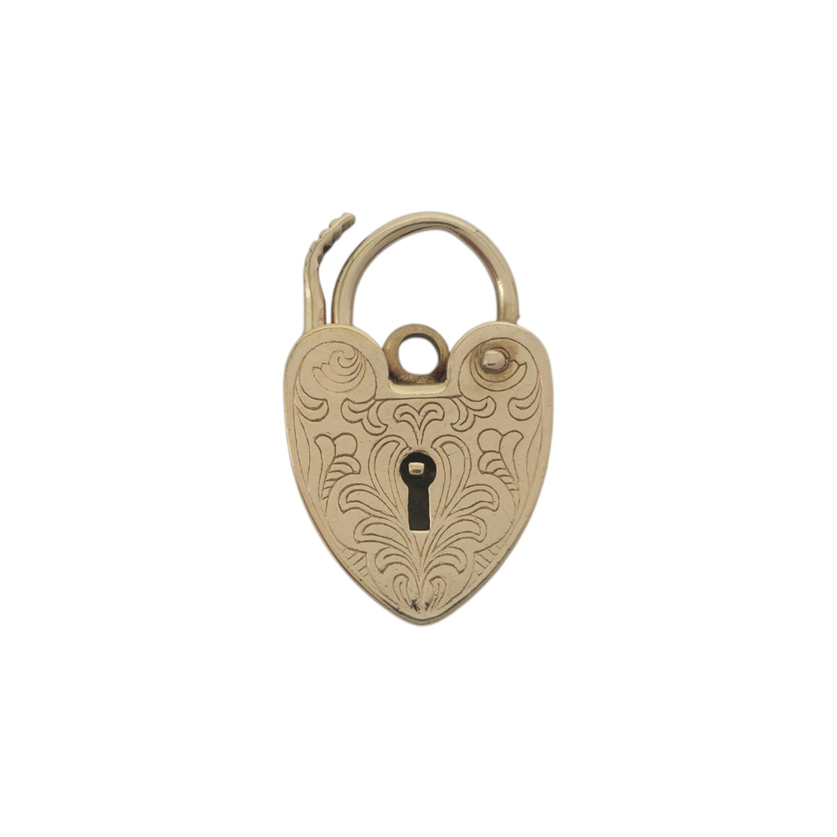 9ct 375 Yellow Gold Engraved Heart Shaped Padlock 1972 L 2.2 cm 2.8 g.