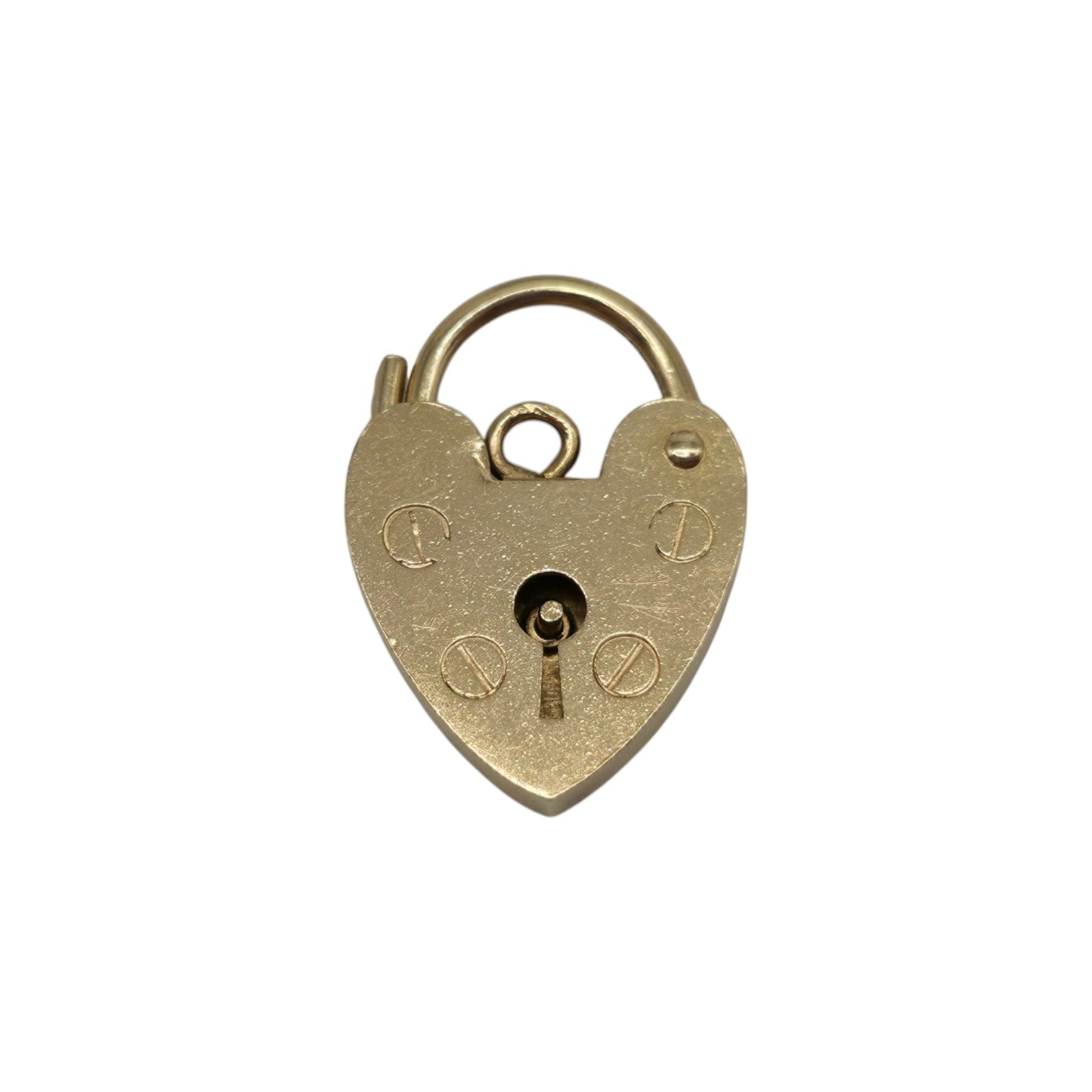 9ct 375 Yellow Gold Heart Shaped Padlock 1973 L 1.7 cm 1.5 g.
