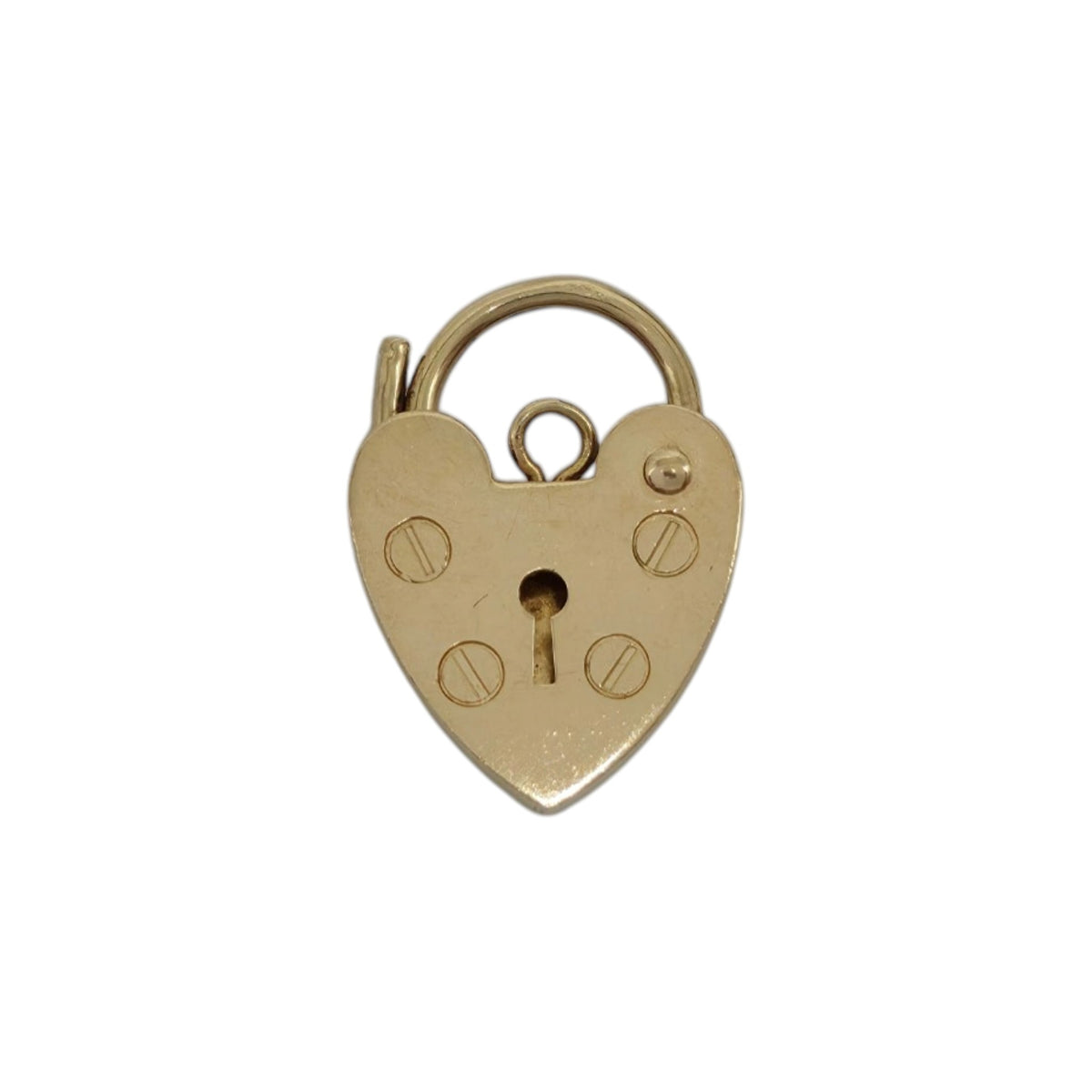 9ct 375 Yellow Gold Heart Shaped Padlock 1992 L 1.5 cm 0.9 g.