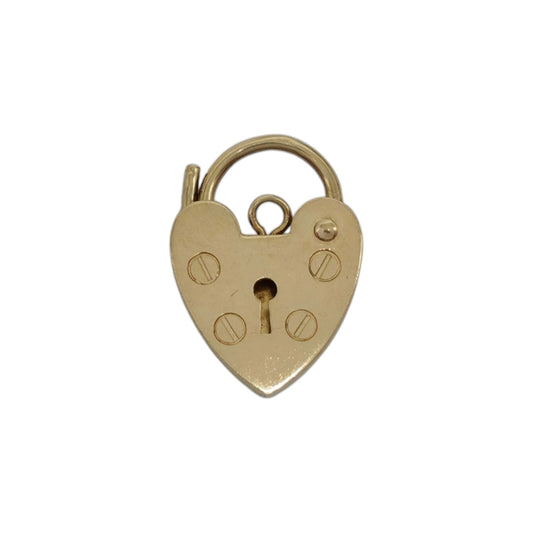 9ct 375 Yellow Gold Heart Shaped Padlock 1992 L 1.5 cm 0.9 g.