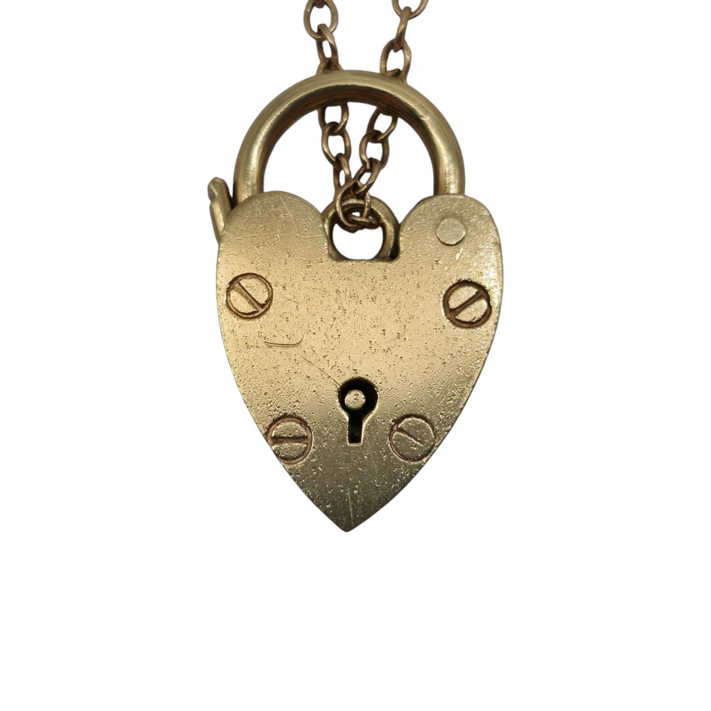 9ct 375 Yellow Gold Heart Shaped Padlock 1964 L 2.1 cm 2.8 g.