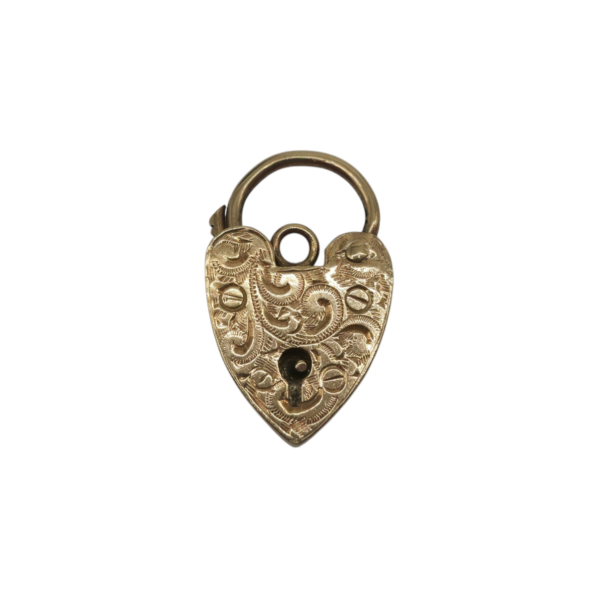 9ct 375 Yellow Gold Engraved Heart Shaped Padlock 1964 L 2.3 cm 3.0 g.