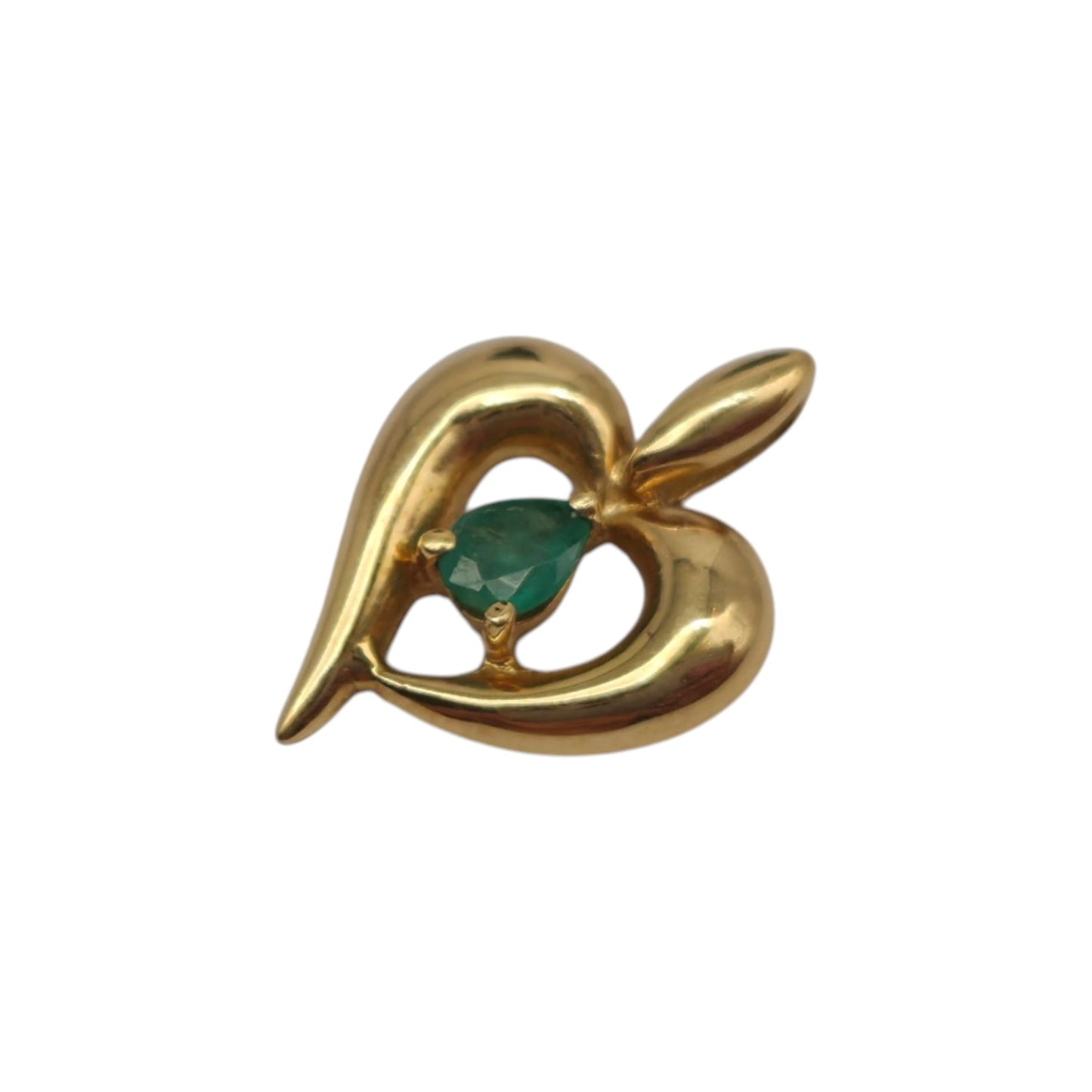 18ct Yellow Gold Heart Pendant With Emerald L 1.5 cm 0.8 g.