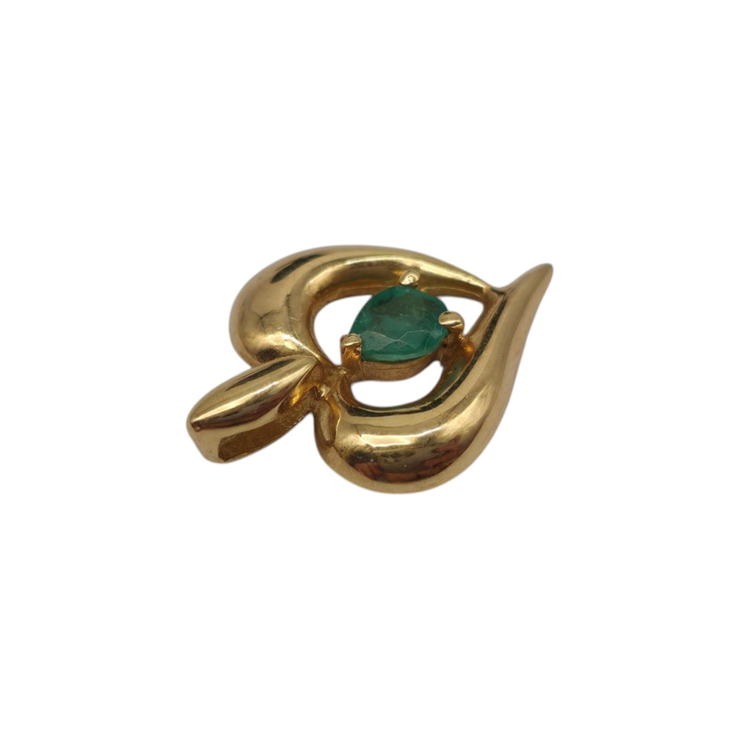 18ct Yellow Gold Heart Pendant With Emerald L 1.5 cm 0.8 g.