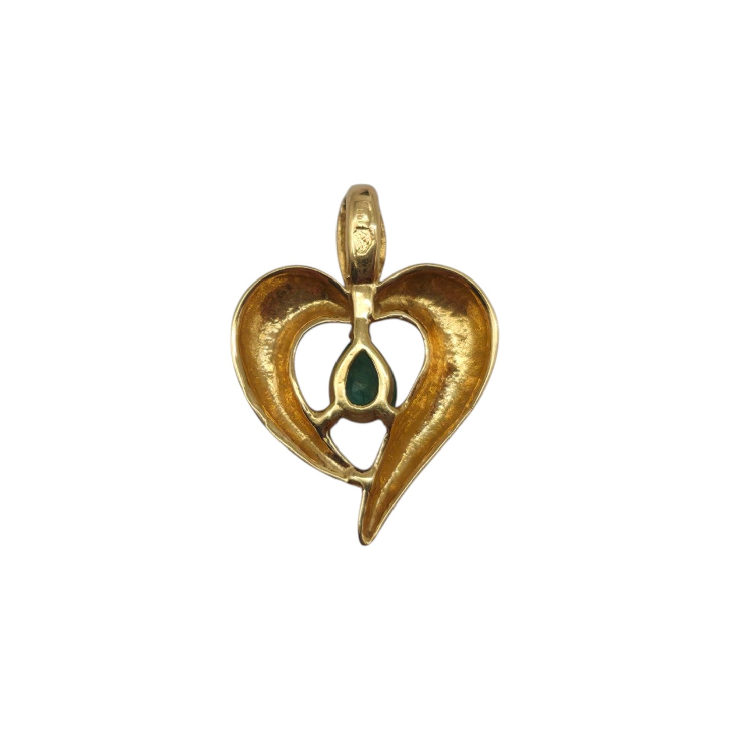 18ct Yellow Gold Heart Pendant With Emerald L 1.5 cm 0.8 g.