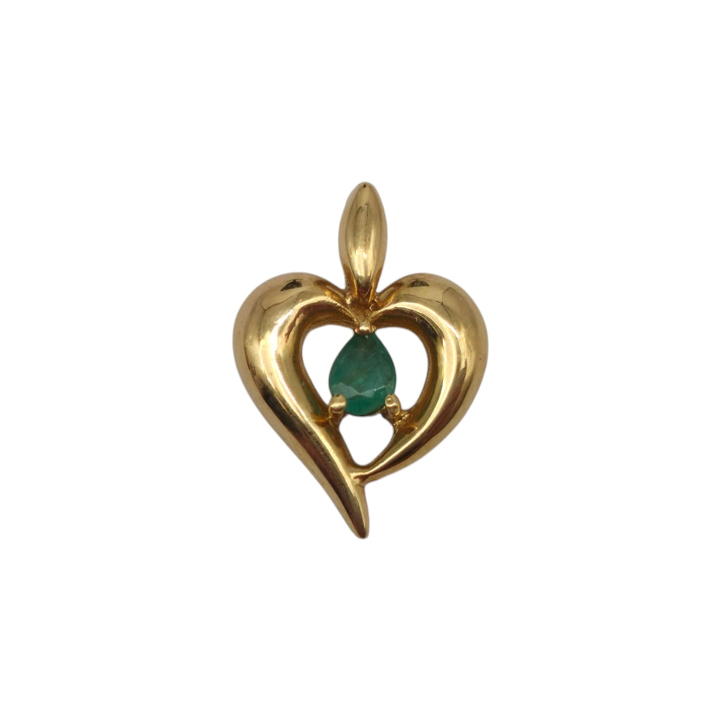 18ct Yellow Gold Heart Pendant With Emerald L 1.5 cm 0.8 g.