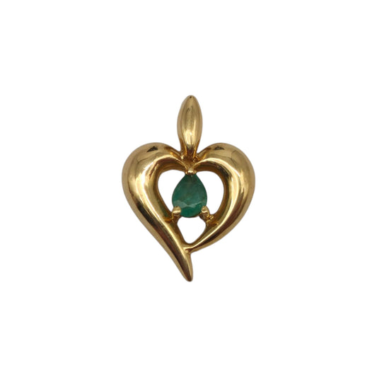 18ct Yellow Gold Heart Pendant With Emerald L 1.5 cm 0.8 g.
