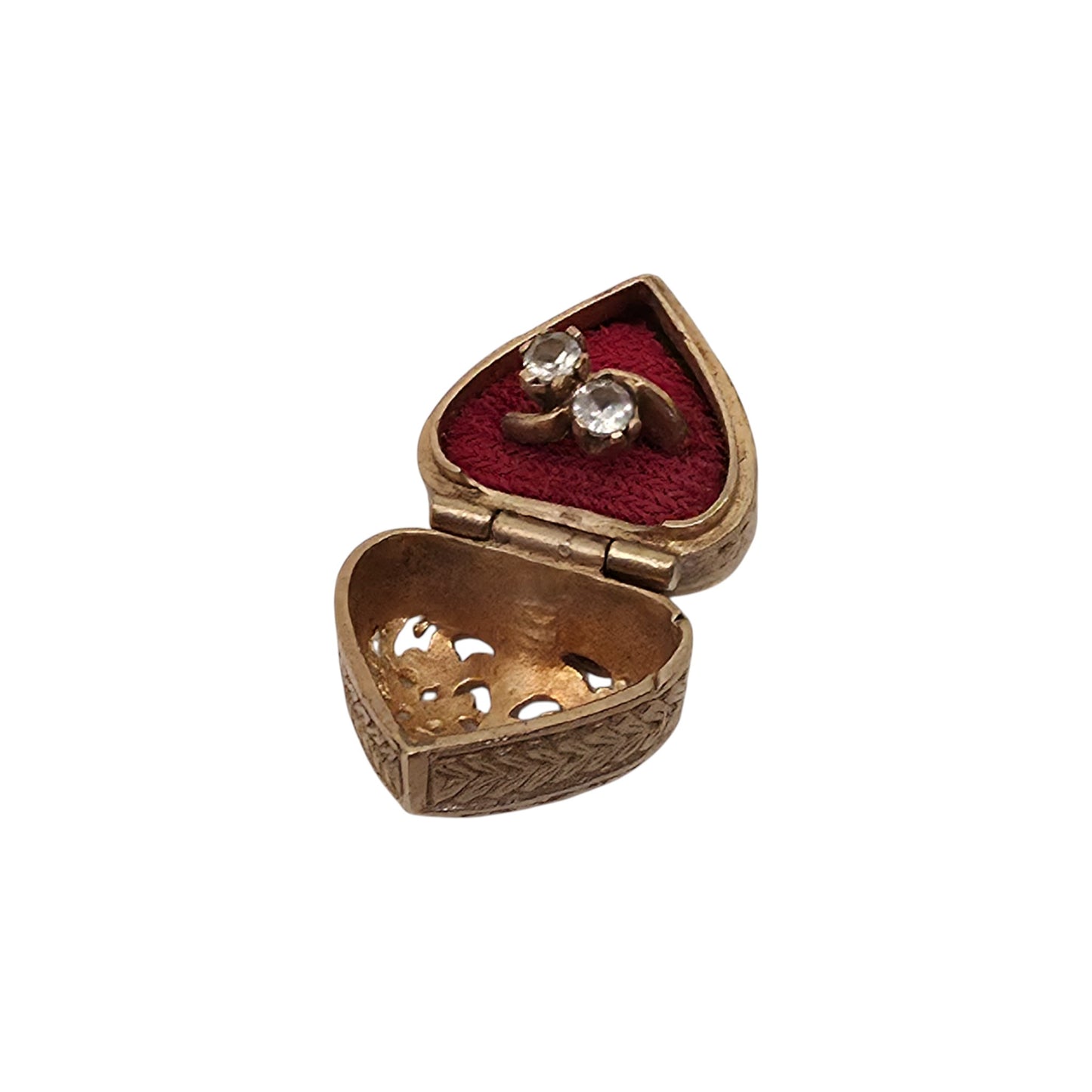 9ct 375 Yellow Gold Heart Ring Box Opening Charm c.1960's L 1.5 cm 4.9 g.