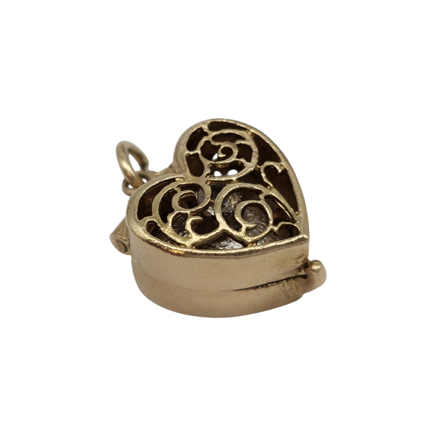 9ct 375 Yellow Gold Heart Ring Box Opening Charm 1973 L 1.3 cm 4.6 g.