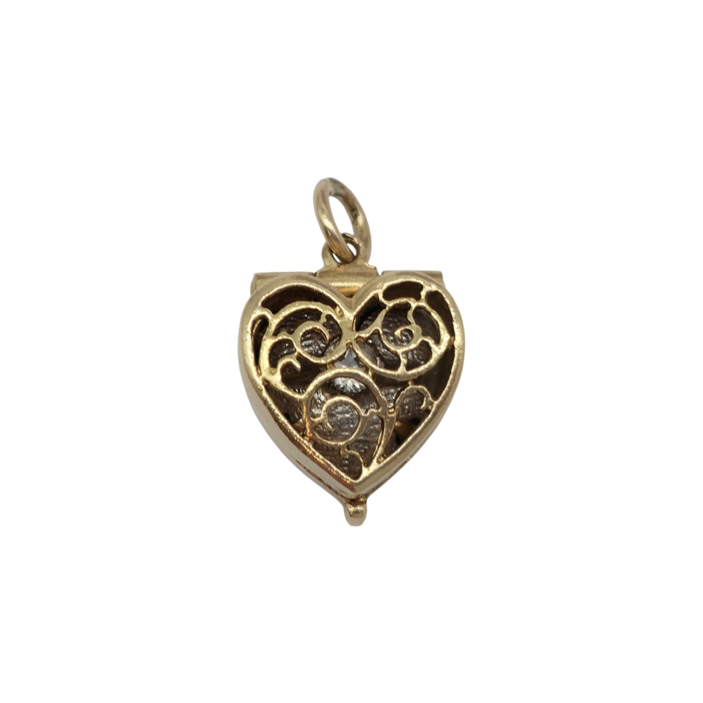 9ct 375 Yellow Gold Heart Ring Box Opening Charm 1973 L 1.3 cm 4.6 g.