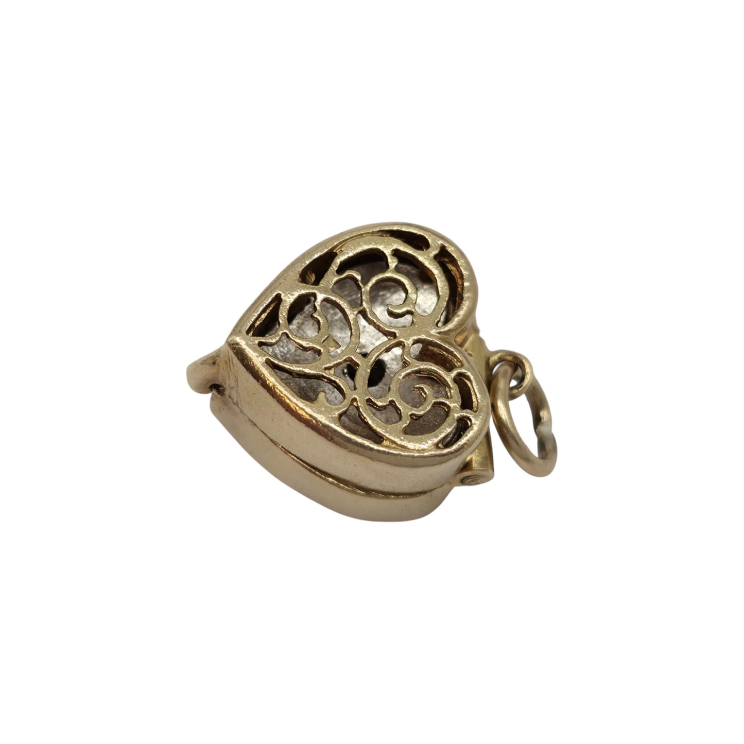 9ct 375 Yellow Gold Heart Ring Box Opening Charm 1973 L 1.3 cm 4.6 g.