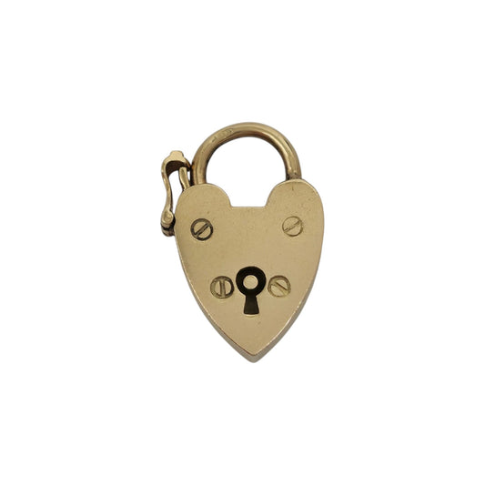9ct 375 Yellow Gold Heart Shaped Padlock 1963 L 2.2 cm 3.7 g.