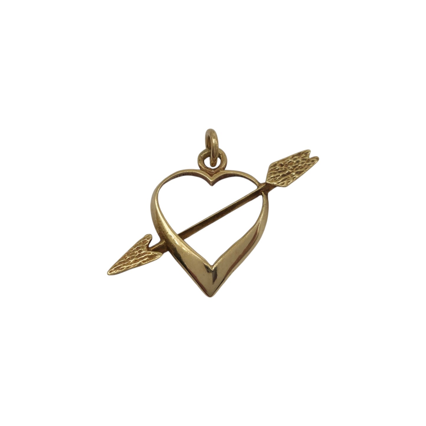 9ct 375 Yellow Gold Heart With Arrow Charm 1979 L 1.3 cm 0.7 g.