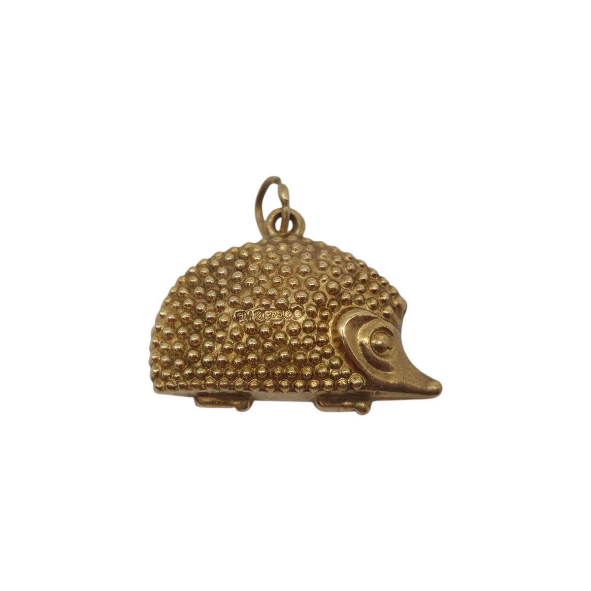 9ct 375 Yellow Gold Hedgehog Charm 1966 L 2.0 cm 1.5 g.