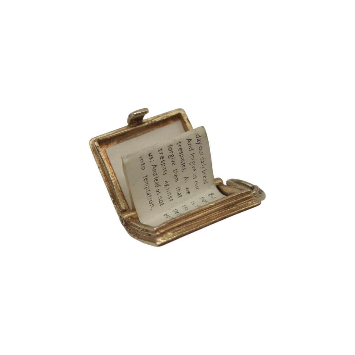 9ct 375 Yellow Gold Holy Bible Opening Charm 1973 L 1.3 cm 3.3 g.
