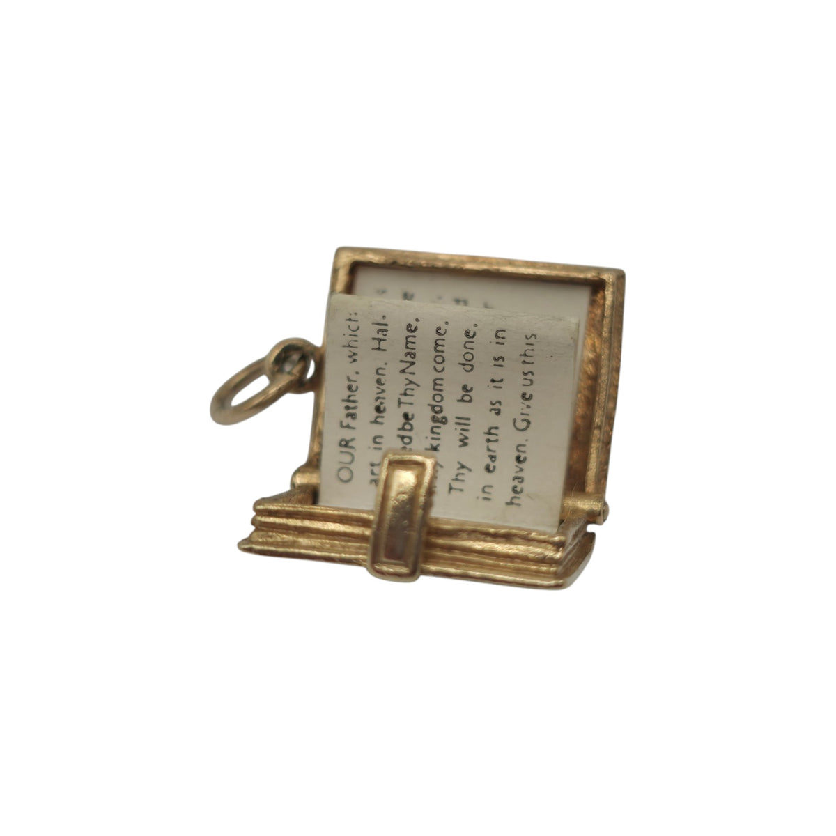 9ct 375 Yellow Gold Holy Bible Opening Charm 1973 L 1.3 cm 3.3 g.