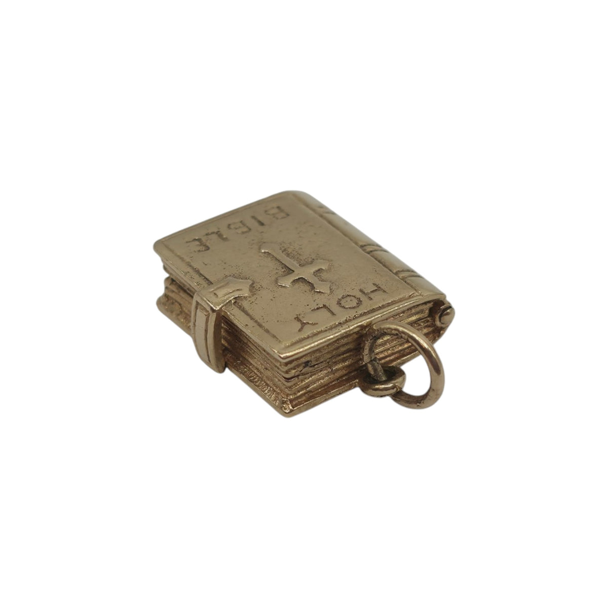 9ct 375 Yellow Gold Holy Bible Opening Charm 1973 L 1.3 cm 3.3 g.