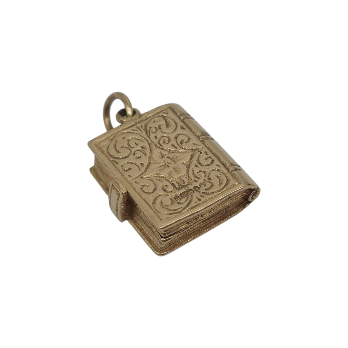 9ct 375 Yellow Gold Holy Bible Opening Charm 1973 L 1.3 cm 3.3 g.