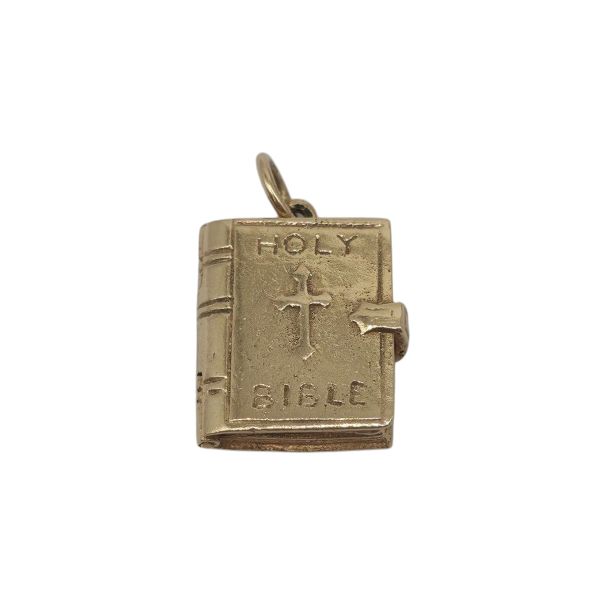 9ct 375 Yellow Gold Holy Bible Opening Charm 1973 L 1.3 cm 3.3 g.
