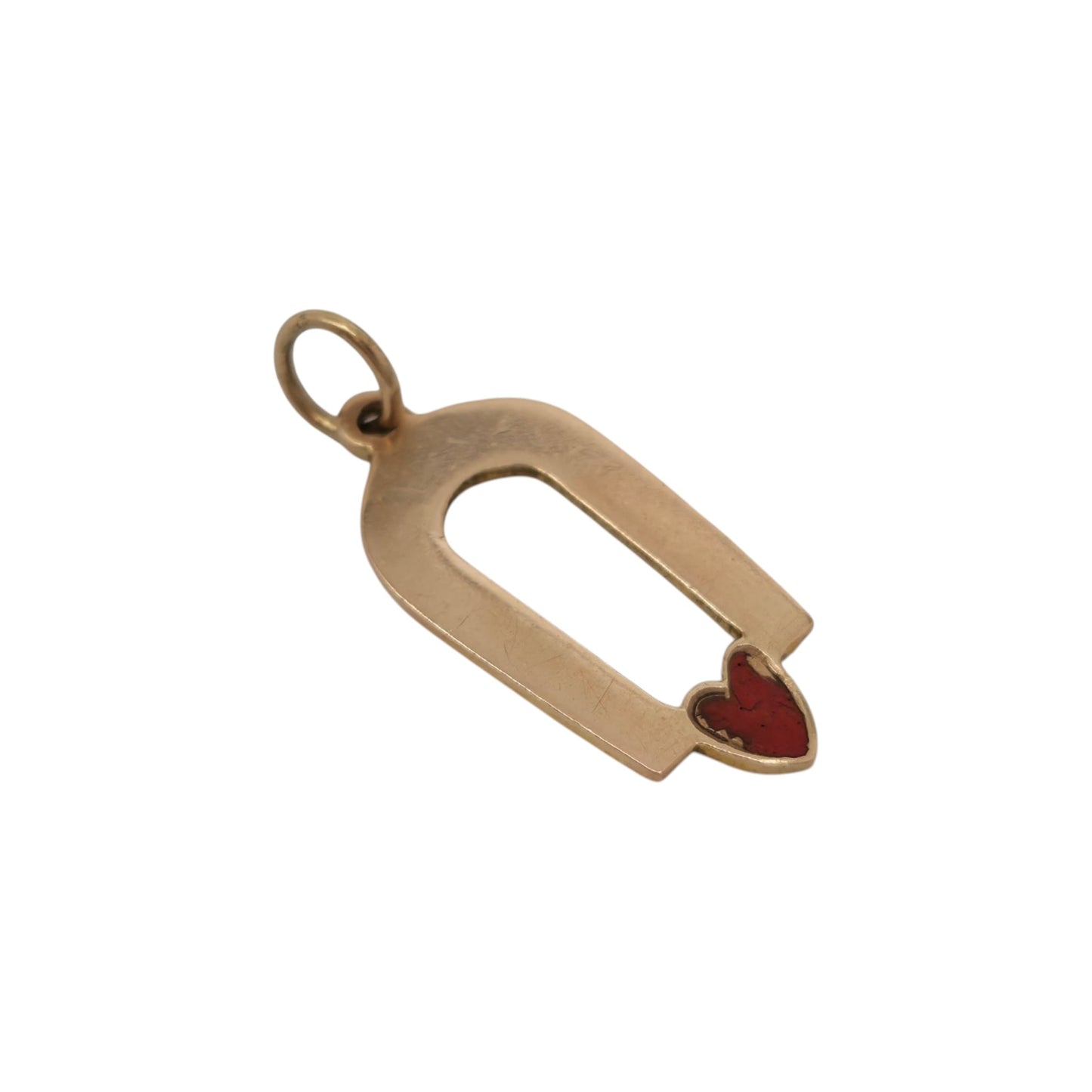 9ct 375 Rose Gold Horseshoe With Heart Charm 1948 L 1.6 cm 0.7 g.