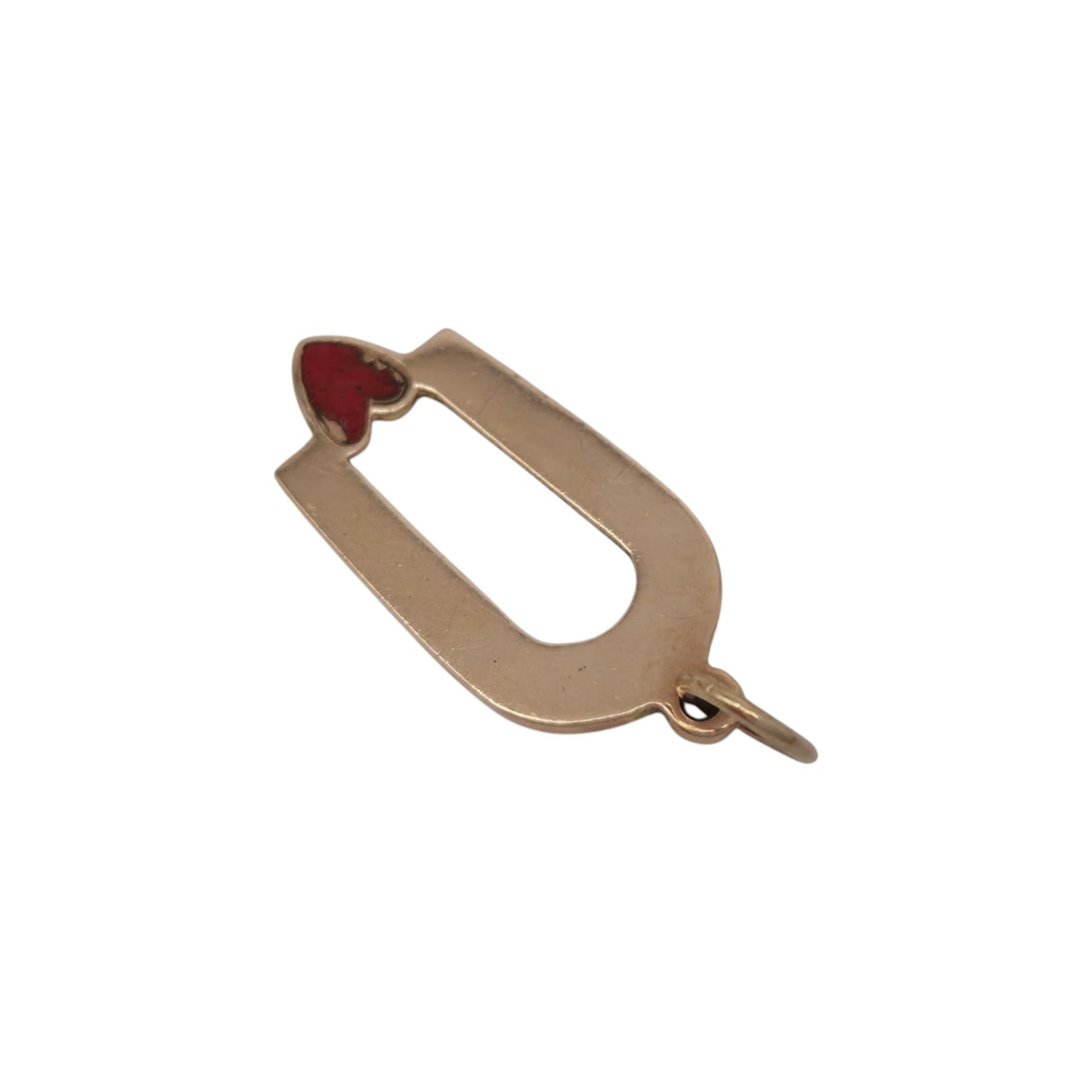 9ct 375 Rose Gold Horseshoe With Heart Charm 1948 L 1.6 cm 0.7 g.