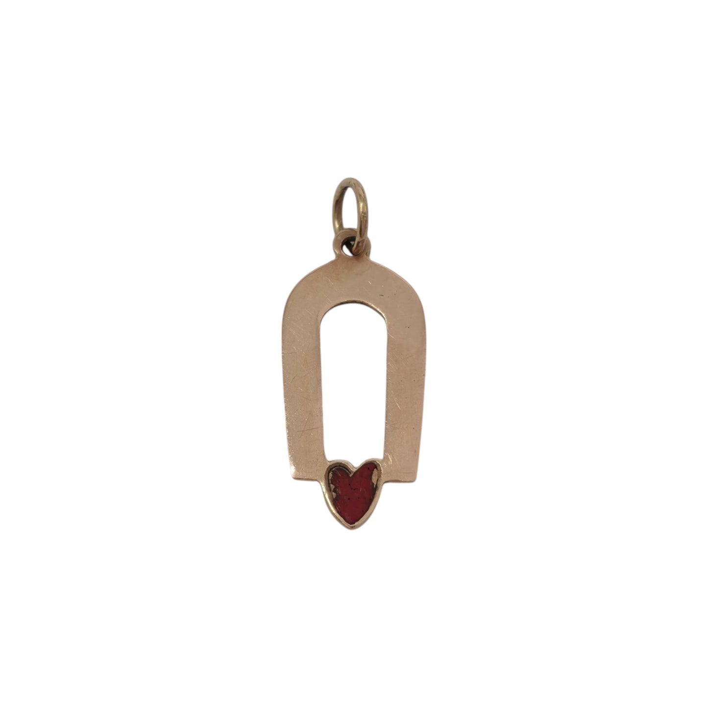 9ct 375 Rose Gold Horseshoe With Heart Charm 1948 L 1.6 cm 0.7 g.