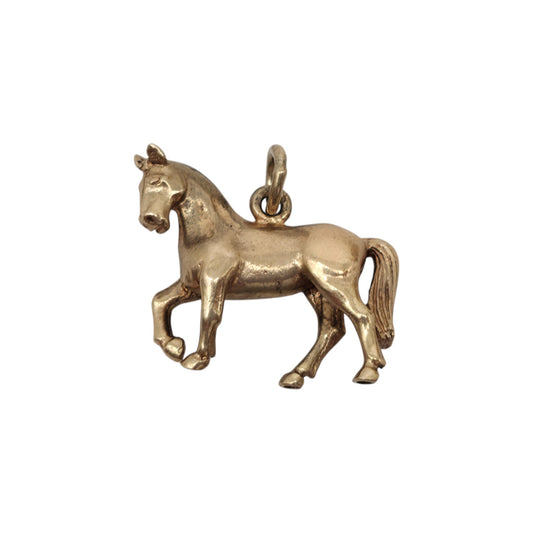 Cast 9ct 375 Yellow Gold Horse Charm 1971 L 1.9 cm 3.9 g.