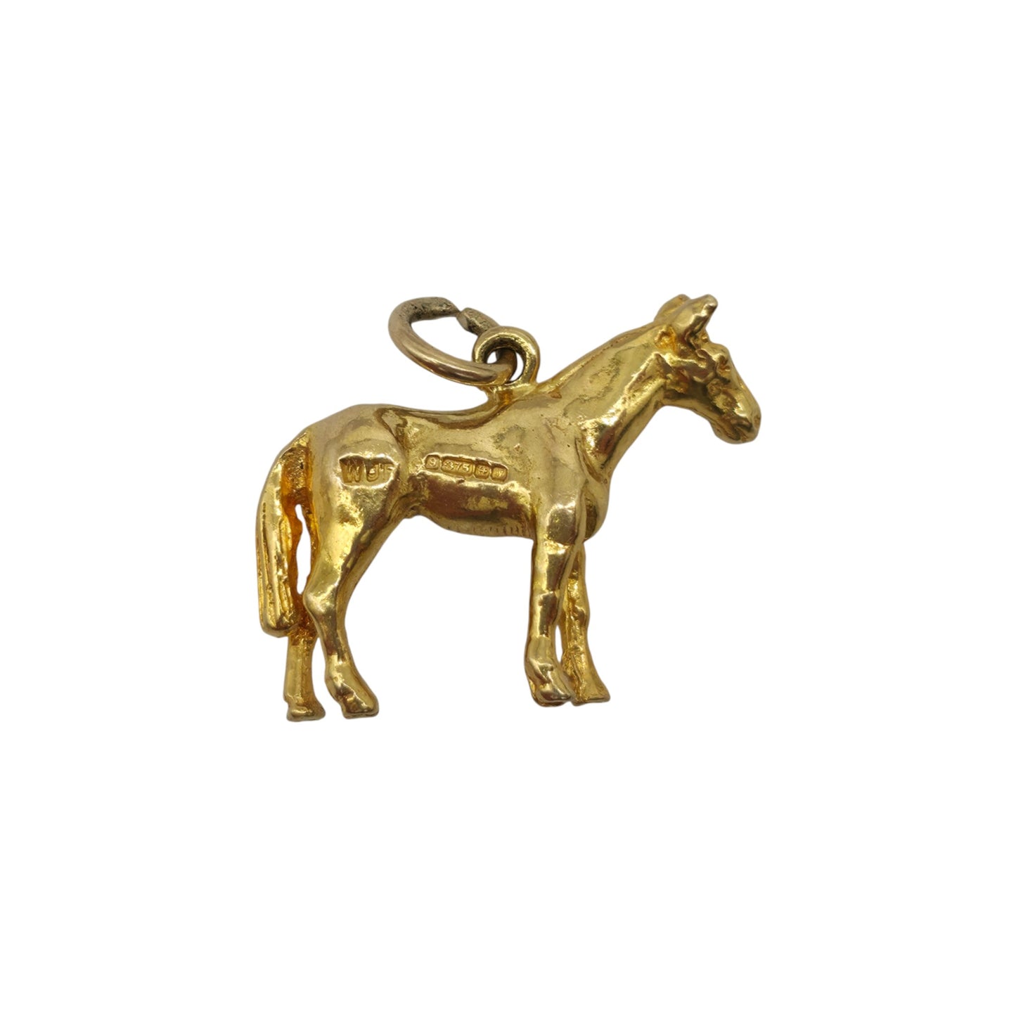 Cast 9ct 375 Yellow Gold Horse Charm 1971 L 2.2 cm 4.3 g.