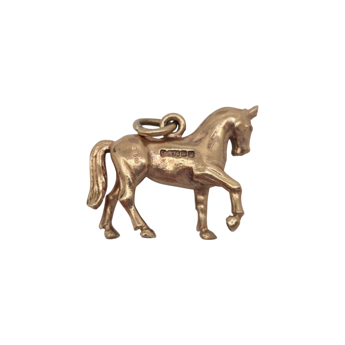 Cast 9ct 375 Yellow Gold Horse Charm 1968 L 2.0 cm 3.9 g.
