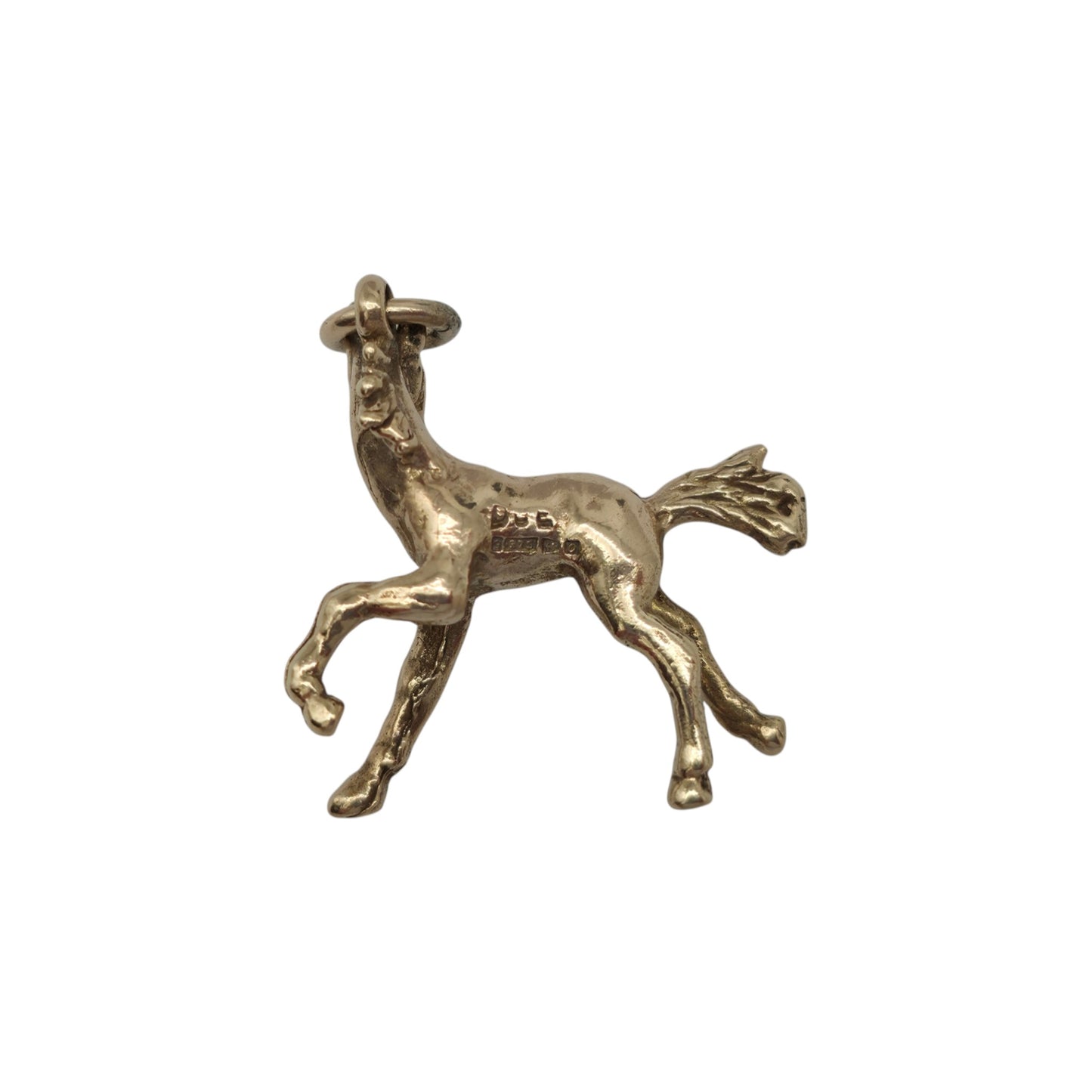 Cast 9ct 375 Yellow Gold Horse Charm 1963 L 2.2 cm 4.7 g.