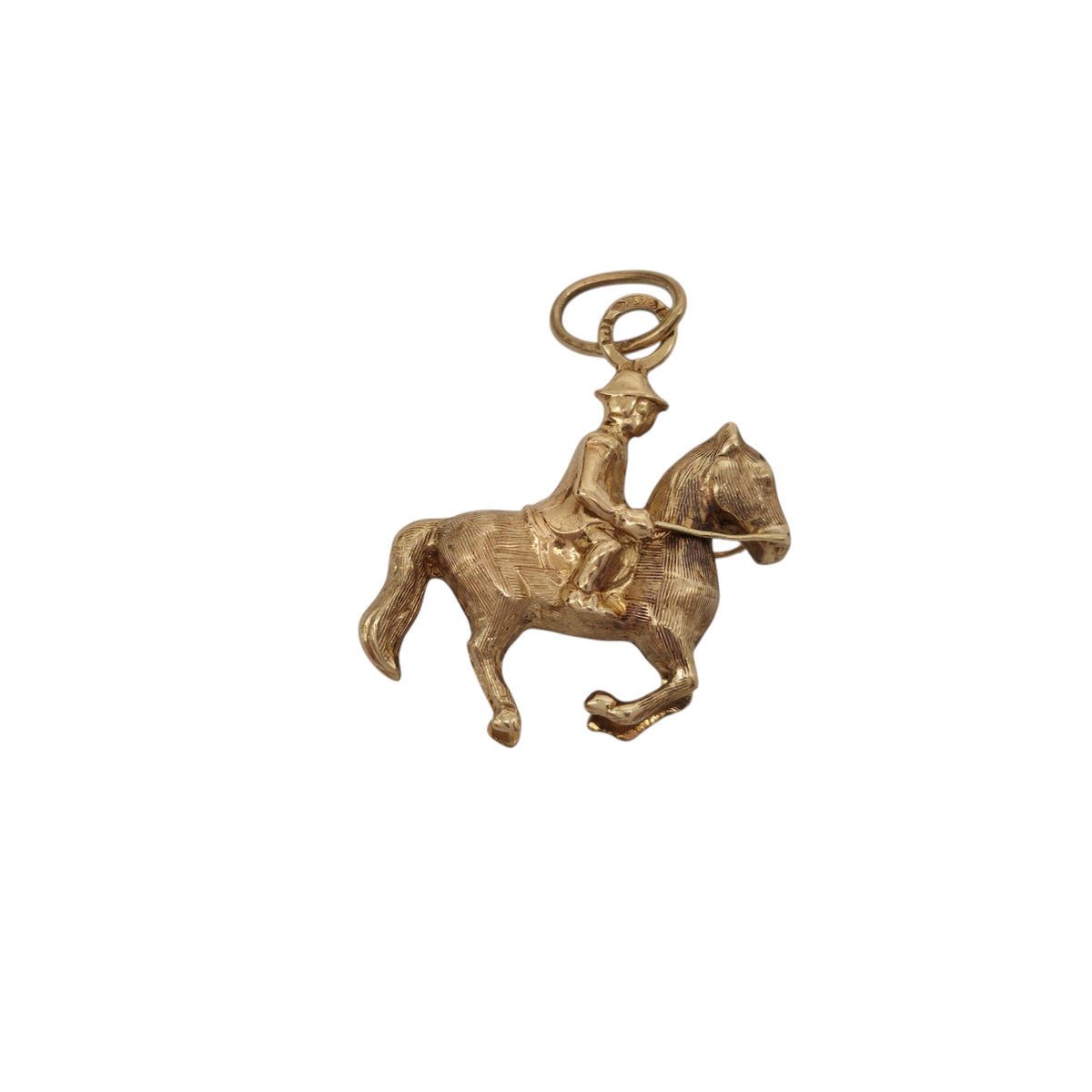 9ct 375 Yellow Gold Racing Horse Charm 1968 L 1.9 cm 1.7 g.