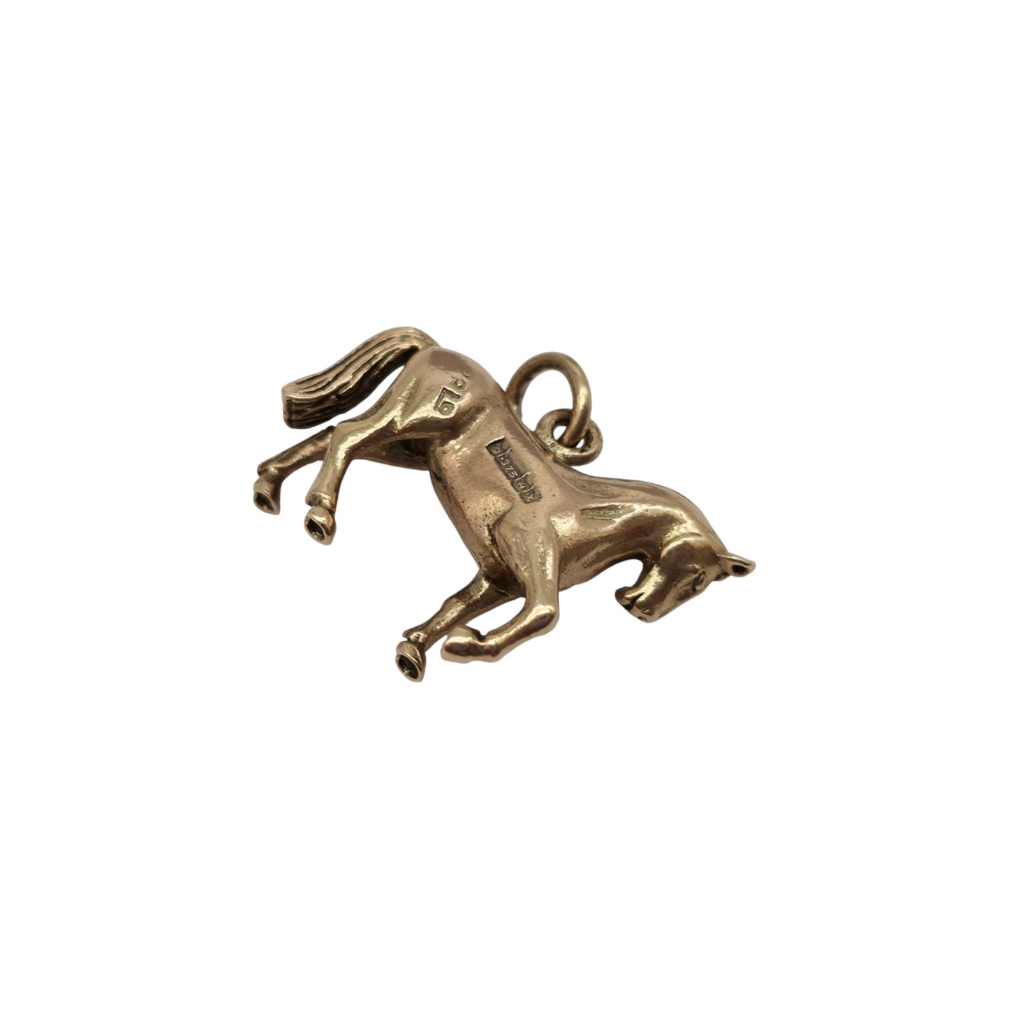 9ct 375 Yellow Gold Horse Charm 1972 L 1.9 cm 3.7 g.
