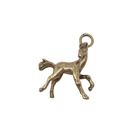 Cast 9ct 375 Yellow Gold Horse Charm 1963 L 2.2 cm 4.7 g.