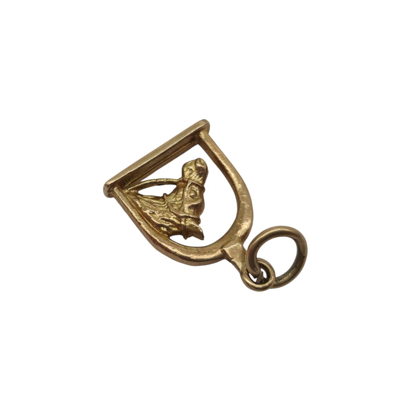 9ct 375 Yellow Gold Stirrup & Horse's Head Charm 1974 L 1.2 cm 1.0 g.