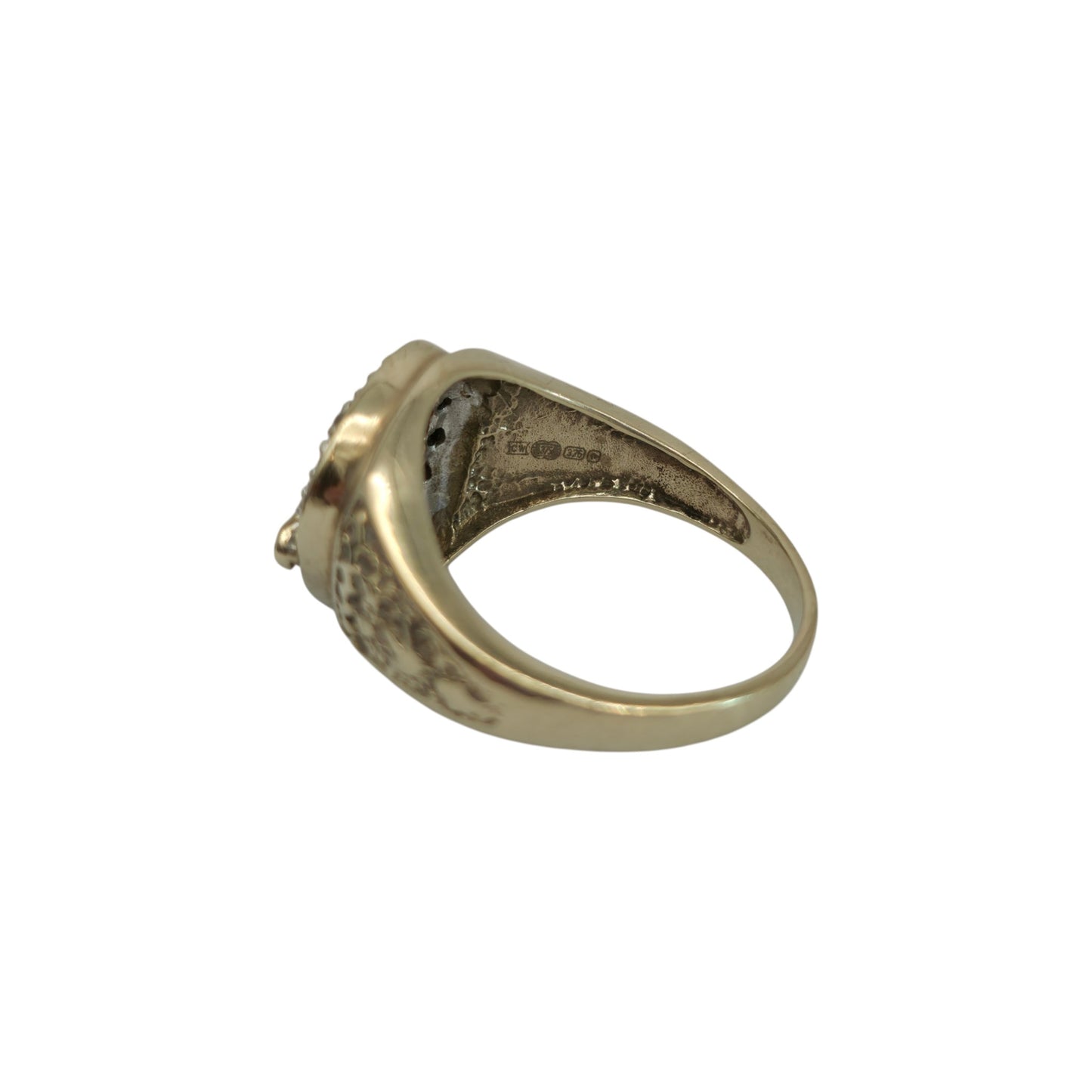 9ct 375 Yellow Gold Horse's Head & Horseshoe Ring With Diamonds Size Q 1/2 6.0 g.