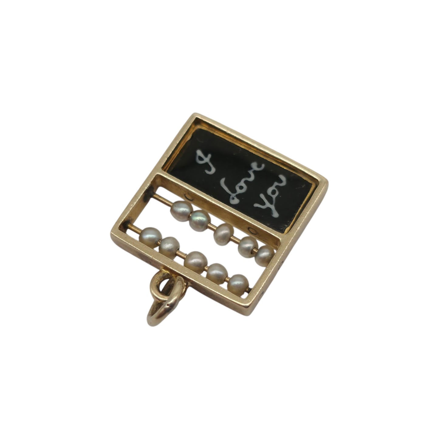 希少 9金 375 ゴールド & エナメル 「I Love You」そろばんチャーム 1947年製 長さ1.2cm 1.4g