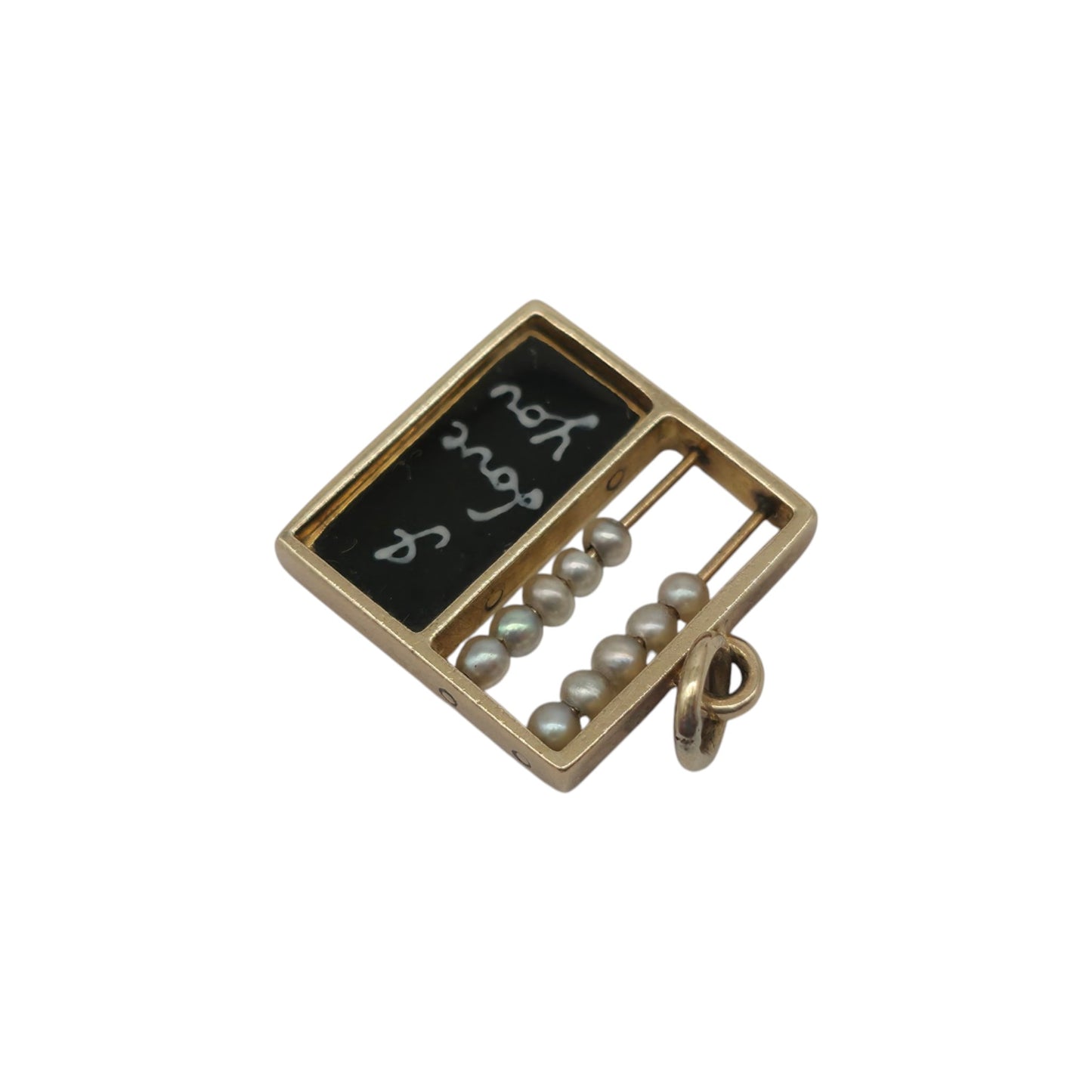 希少 9金 375 ゴールド & エナメル 「I Love You」そろばんチャーム 1947年製 長さ1.2cm 1.4g