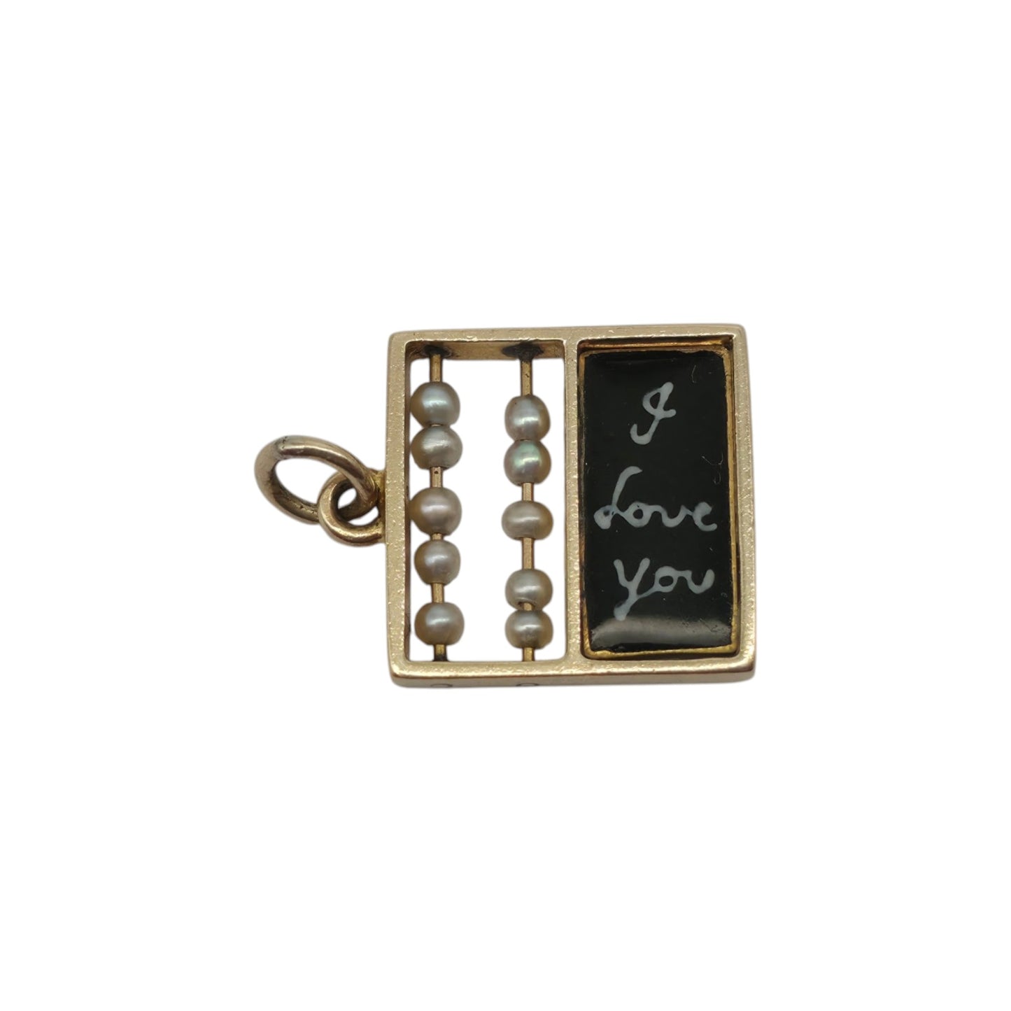 希少 9金 375 ゴールド & エナメル 「I Love You」そろばんチャーム 1947年製 長さ1.2cm 1.4g