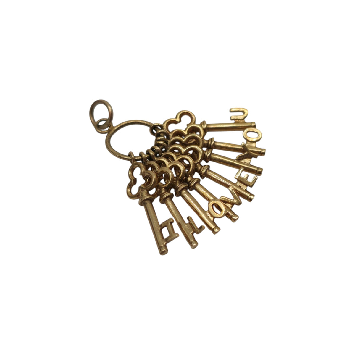 9ct 375 Yellow Gold Bundle Of "I Love You" Keys Charm 1971 L 2.5 cm 3.5 g.