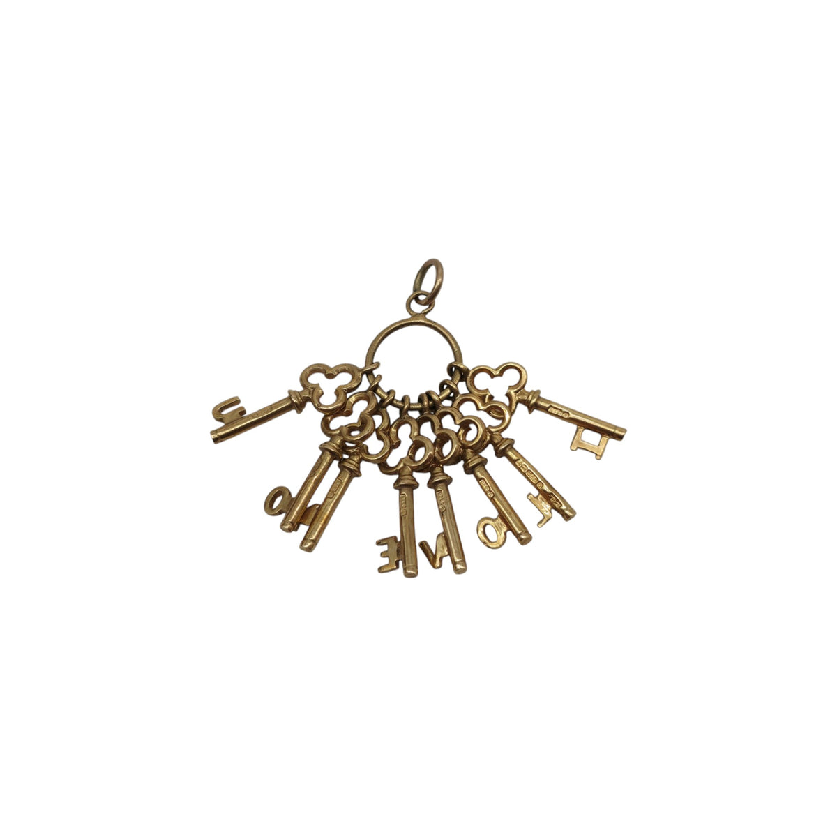 9ct 375 Yellow Gold Bundle Of "I Love You" Keys Charm 1971 L 2.5 cm 3.5 g.