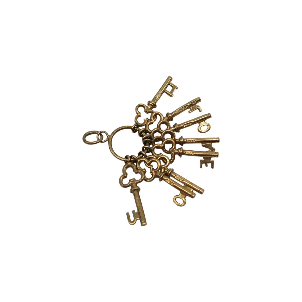 9ct 375 Yellow Gold Bundle Of "I Love You" Keys Charm 1971 L 2.5 cm 3.5 g.
