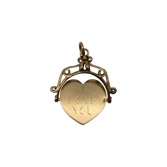 9ct 375 Yellow Gold "I Love You" Spinner Charm 1979 L 2.4 cm 2.7 g.