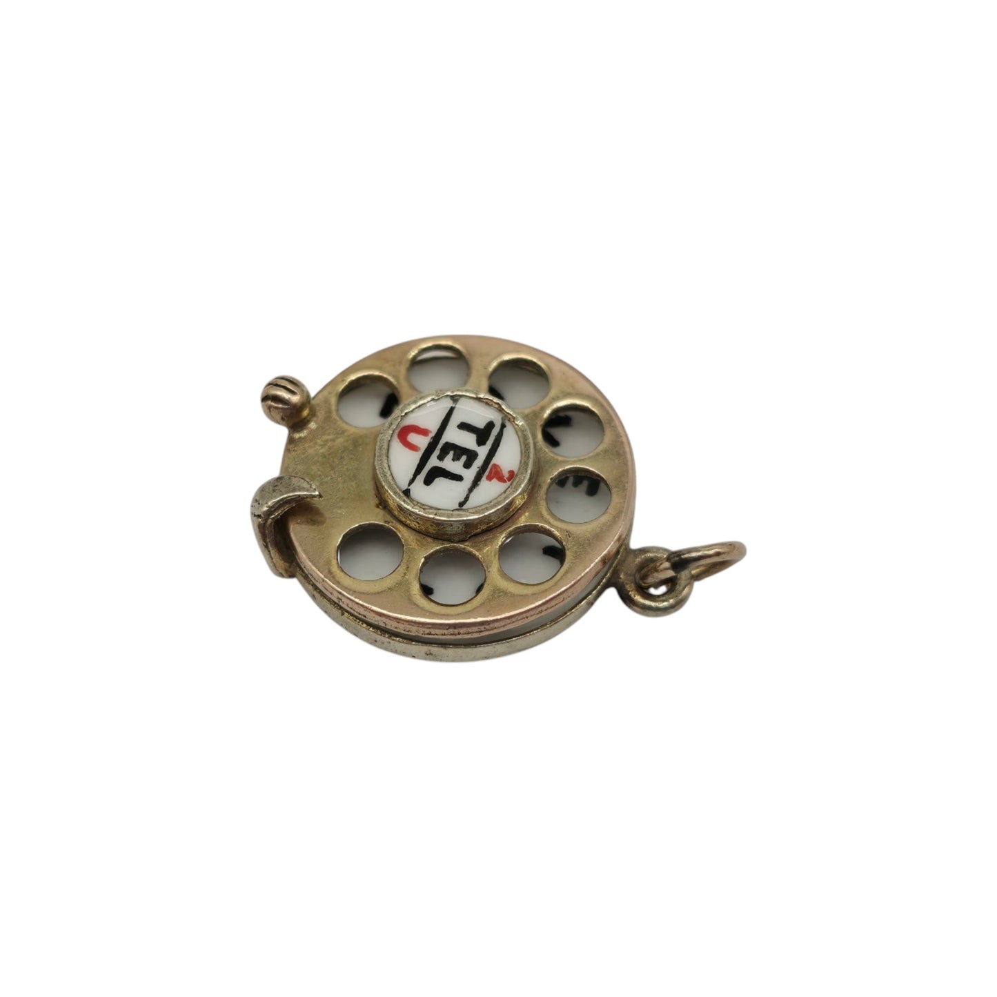 9ct 375 Yellow Gold & Enamel "2 Tel U I Love You" Telephone Charm 1961 L 1.5 cm 4.5 g.
