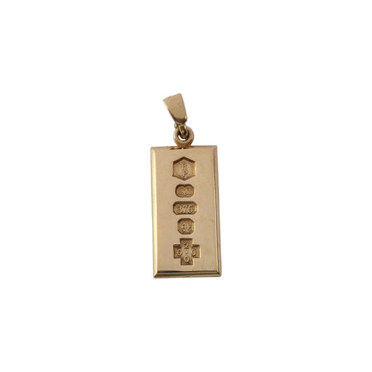 9ct 375 Yellow Gold Ingot Pendant 2000 L 2.0 cm 3.4 g.