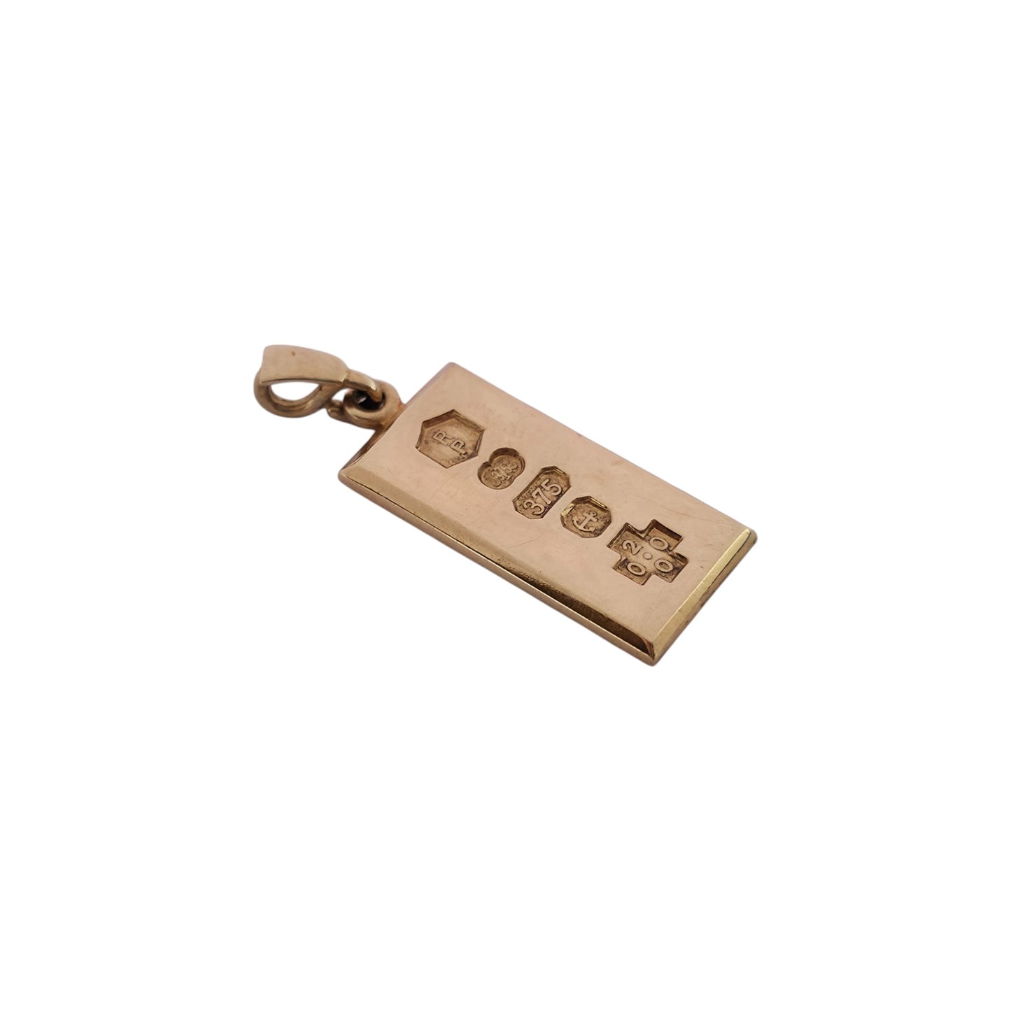 9ct 375 Yellow Gold Ingot Pendant 2000 L 2.0 cm 3.4 g.