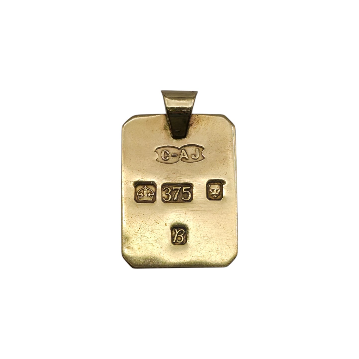 9ct 375 Yellow Gold Ingot Pendant 1976 L 3.0 cm 8.4 g.