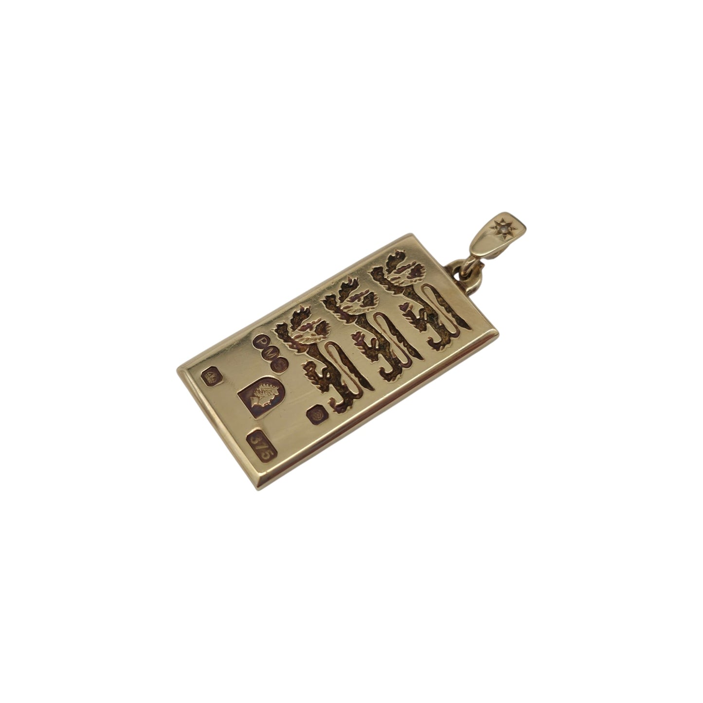 Limited Edition 9ct 375 Yellow Gold Ingot Pendant With Diamond Bail L 2.8 cm 8.2 g.