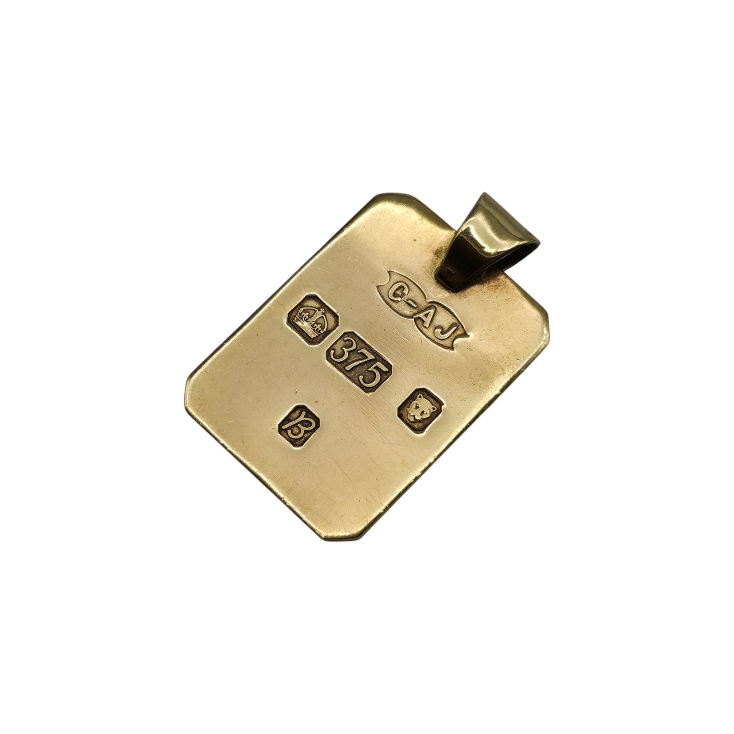 9ct 375 Yellow Gold Ingot Pendant 1976 L 3.0 cm 8.4 g.