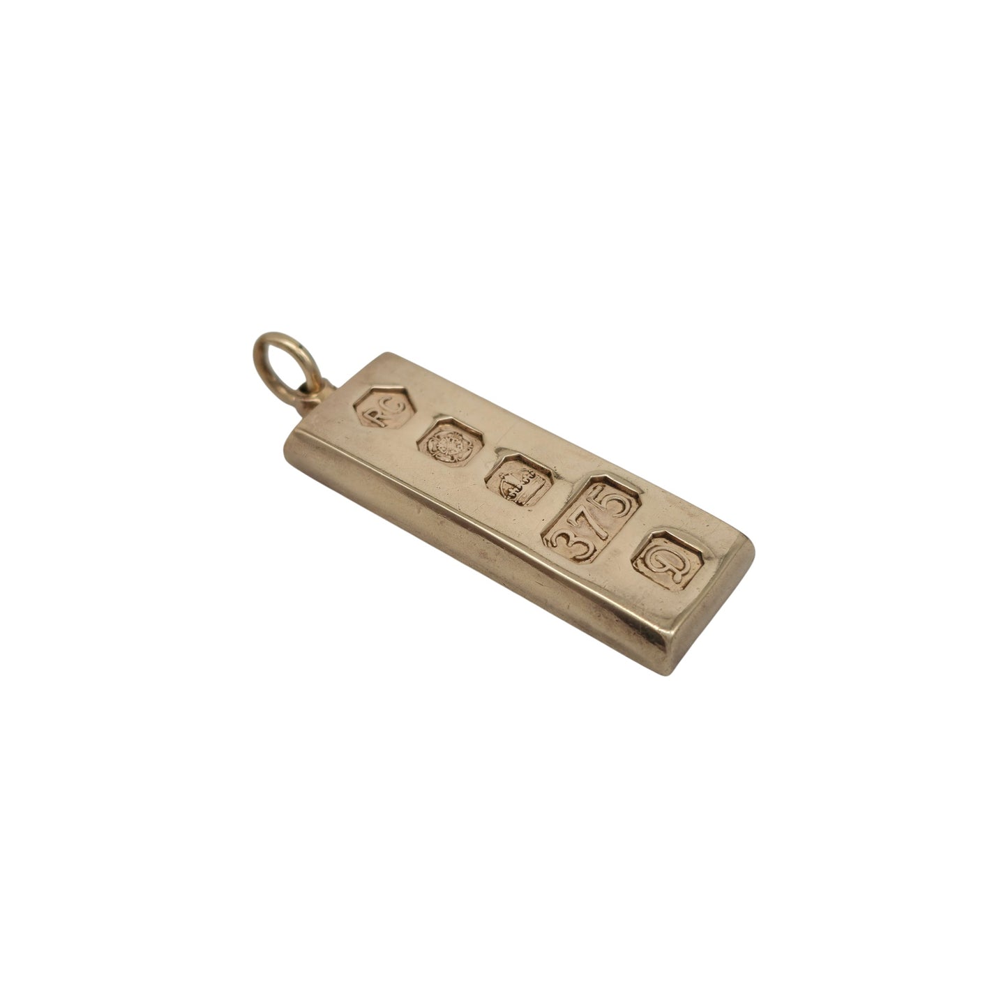 Solid 9ct 375 Yellow Gold Ingot Pendant 1978 L 4.0 cm 30.3 g.