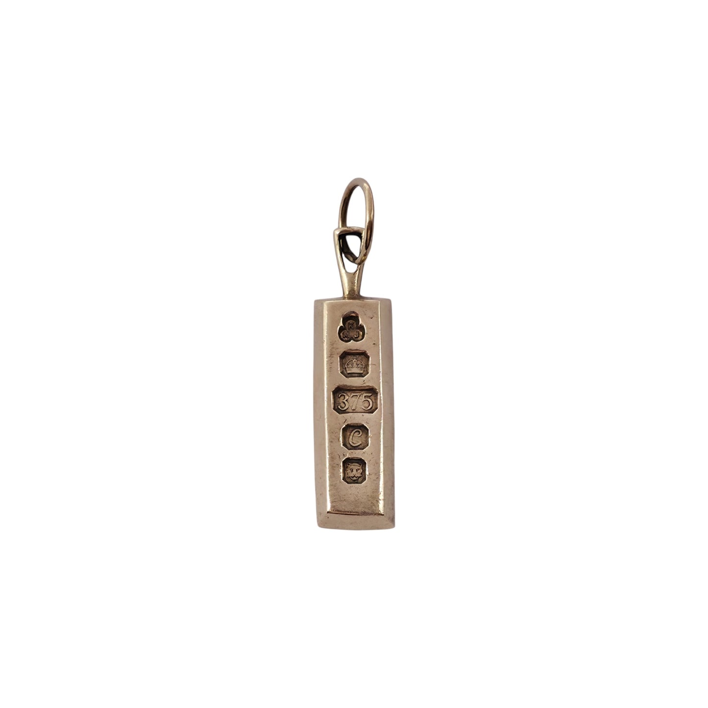 9ct 375 Yellow Gold Ingot Pendant 1977 L 2.6 cm 8.2 g.